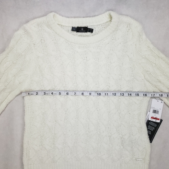 Volcom Sweater Small White Cable Knit Cropped - Picture 12 of 14